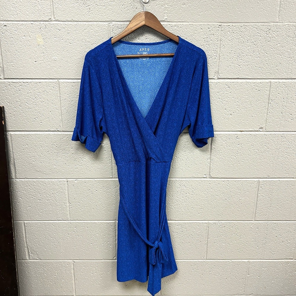 Apt. 9 Women’s Blue Knit Wrap Dress, V-Neck, Tie Waist, Stretch. Size XL